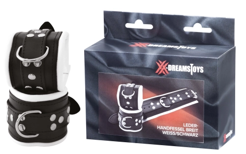 Artikelbild des Artikels “XX-DREAMSTOYS Leder-Handfessel breit weiss/schwarz “