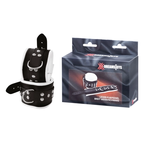 Artikelbild des Artikels “XX-DREAMSTOYS Leder-Fußfessel breit weiss/schwarz “